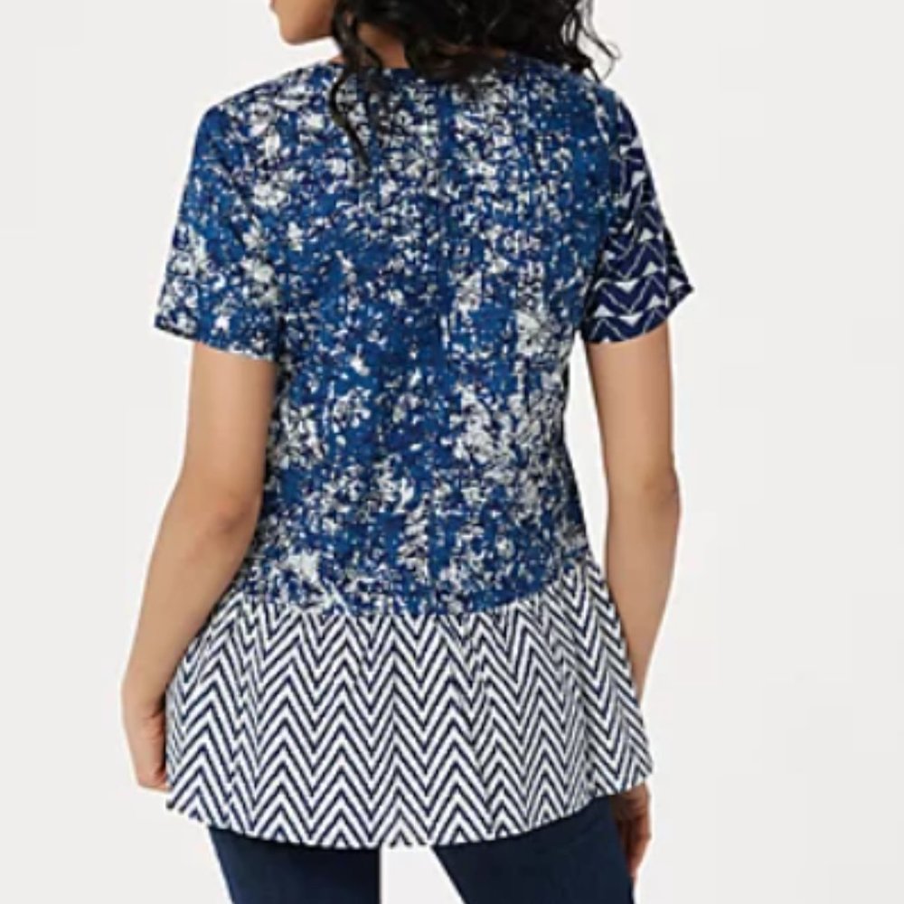LOGO Mixed Print Button Front Blouse Top  7545 - Picture 2 of 2